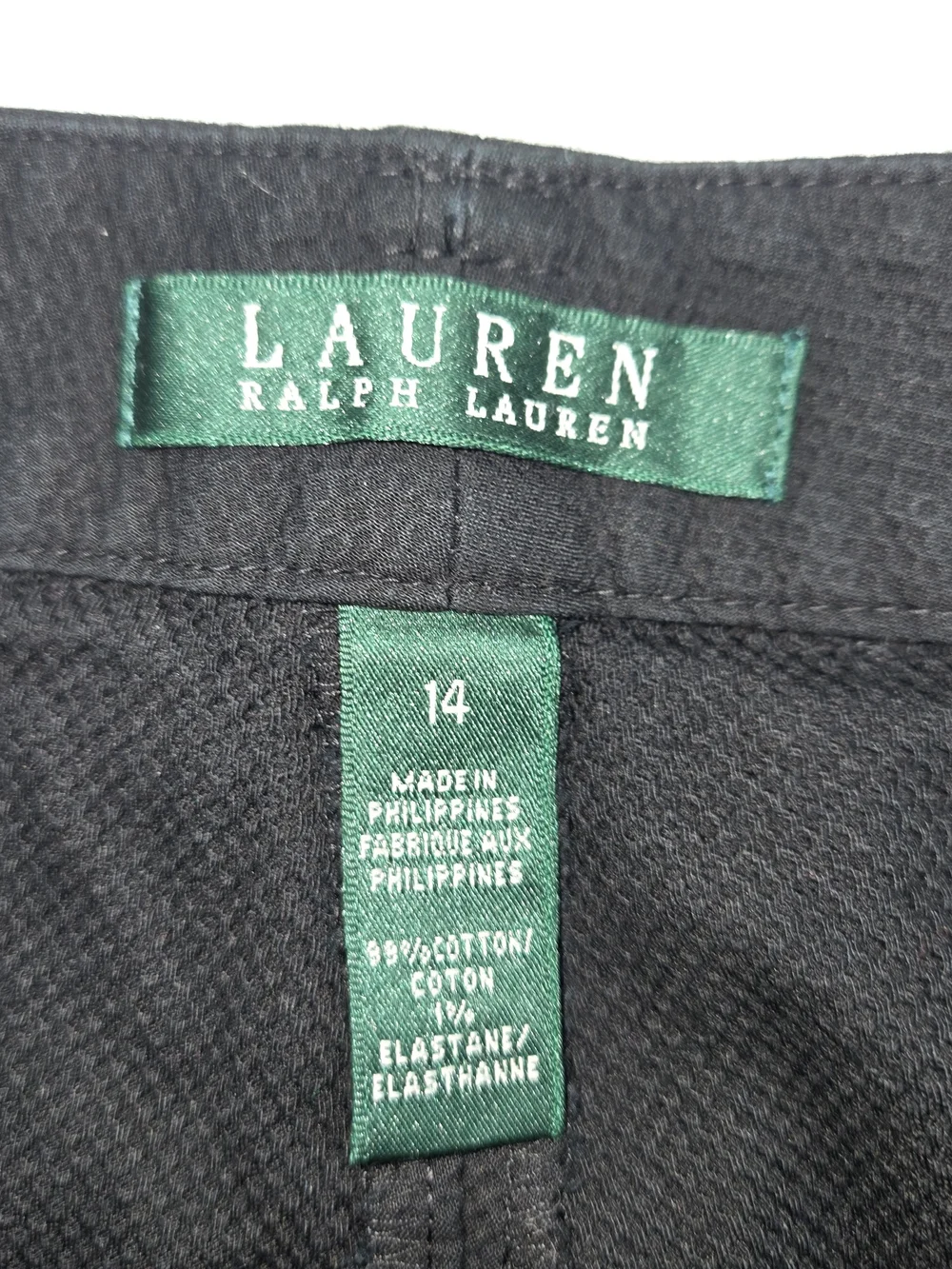 Lauren Ralph Lauren Womens Size 14 Black Textured Shorts Stretch Cotton Mid Rise
